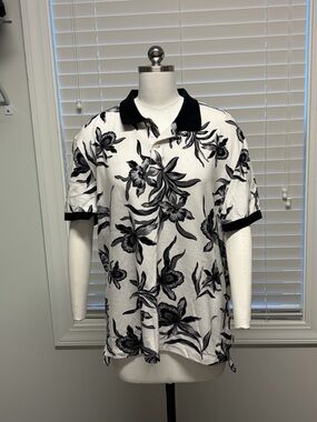 Express Black & White Floral Polo